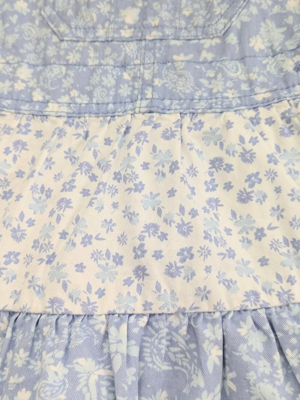 OshKosh B'gosh Girls (Size 3) Blue & White Floral Tiered Bib/Overall-Style Dress